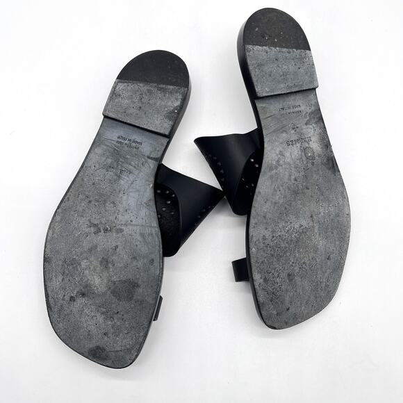 HERMES Hera Sandal Womens 39 8.5 Black Leather Cut Out H Toe Loop Flat Slide - Picture 16 of 16